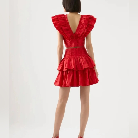 NWT- Aje Rhythmic Frill Bodice & Tiered Mini Skirt Set- Red - Picture 2 of 15